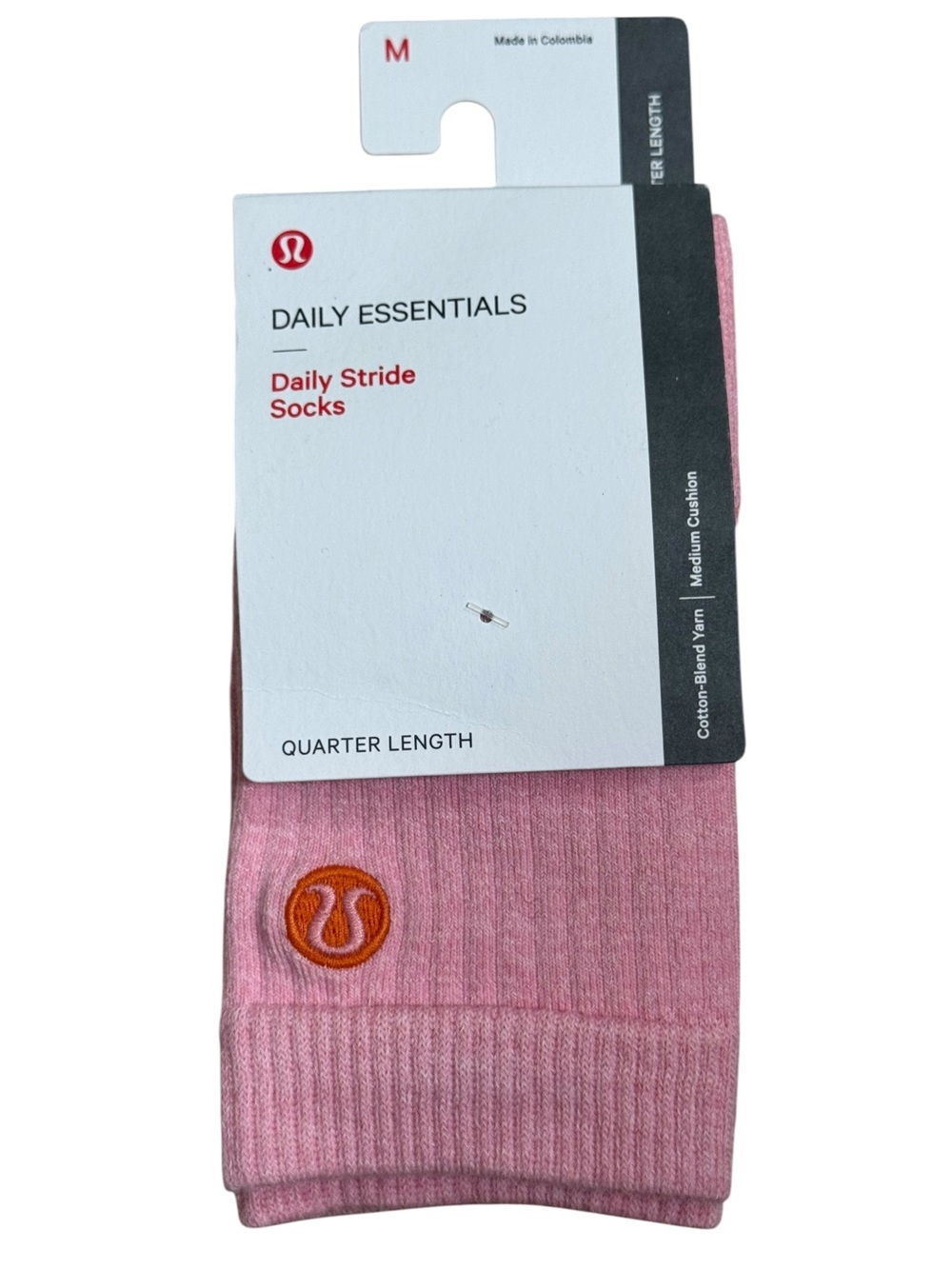 Lululemon Daily Stride Quarter Socks Womens Medium Heathered Pink Tide NWT NEW